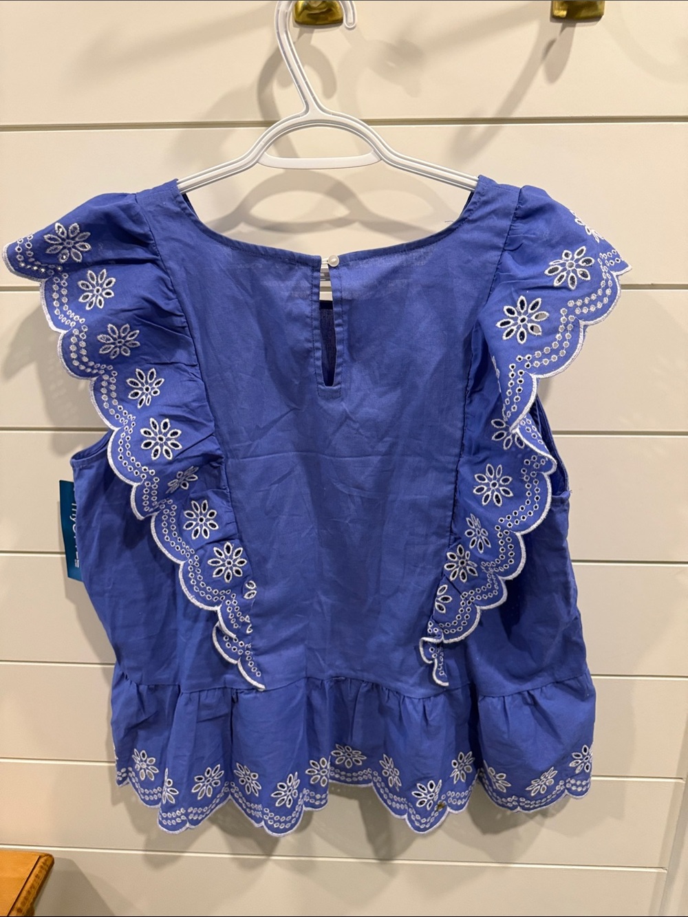 Blue Embroidered Eyelet Ruffle Tank - Picture 5 of 6